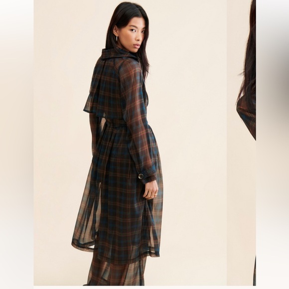 Anthropolgie Porridge Sheer Plaid Trench Coat Size M - Picture 2 of 9